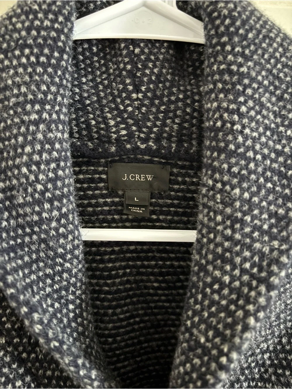 J. Crew Men's Shawl Collar Cardigan in Dark Charcoal/Navy Trim 100% Lambs Wool